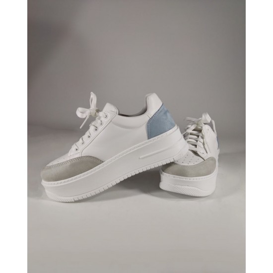 Beyaz - Mavi Yüksek Taban Spor Ayakkabı